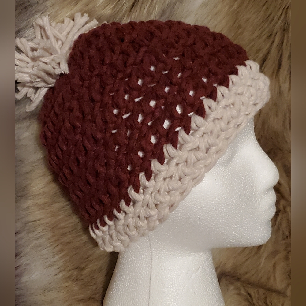 Wine & Cream Handmade Winter Hat
